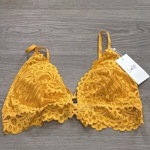 Women Yellow Luvlette Lace Padded Triangle Festival Boho Coachella Bralette  2XL